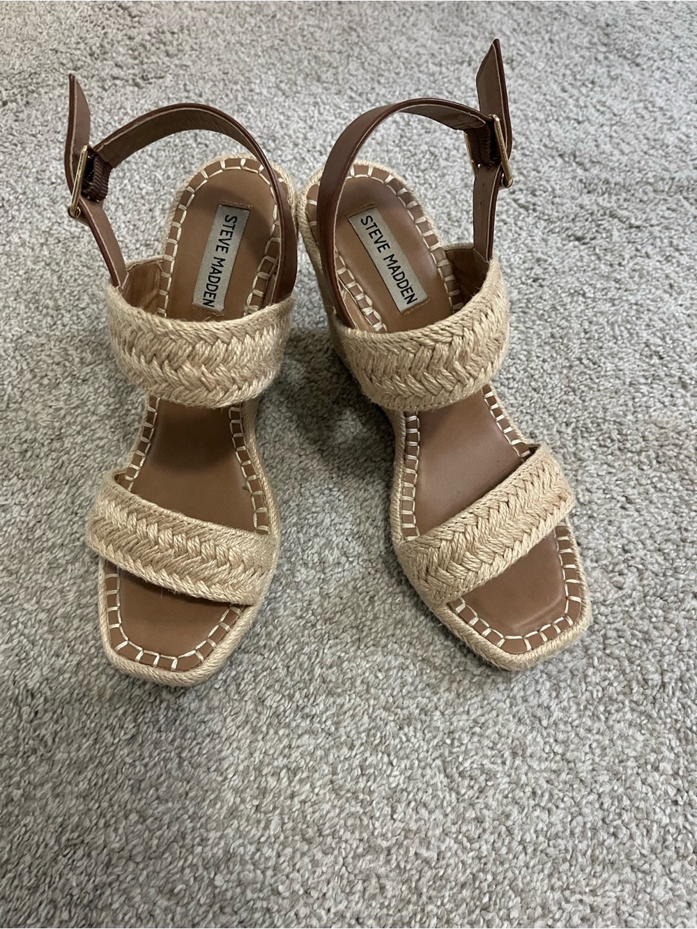 Steve Madden Braided Tan Espadrille Block Heel Sandals